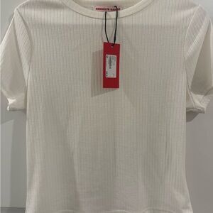 Brooklyn Karma White Ribbed Short Sleeve Top